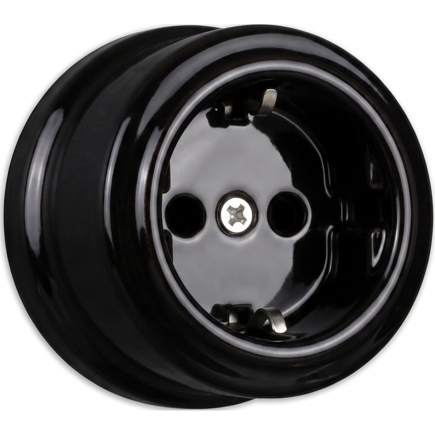 Elhard - Double Wall-Mounted Ceramic Retro SCHUKO Socket with Frame, 230V, Black