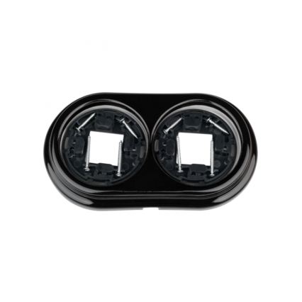 Elhard - Double Wall-Mounted Ceramic Retro SCHUKO Socket with Frame, 230V, Black
