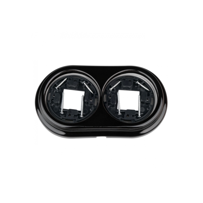 Elhard - Double Wall-Mounted Ceramic Retro SCHUKO Socket with Frame, 230V, Black