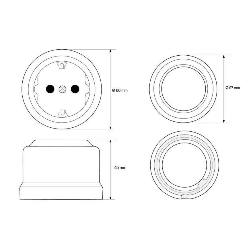 Elhard - Double Wall-Mounted Ceramic Retro SCHUKO Socket with Frame, 230V, Black