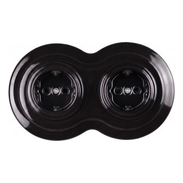Elhard - Double ceramic retro household SCHUKO socket with frame 230V black