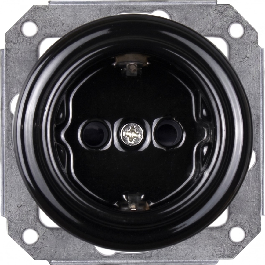 Elhard - Double ceramic retro household SCHUKO socket with frame 230V black
