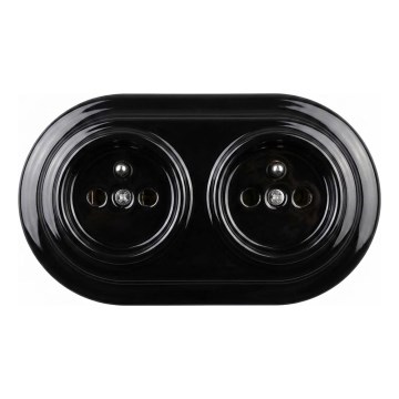 Elhard - Double ceramic retro household socket with frame 230V black