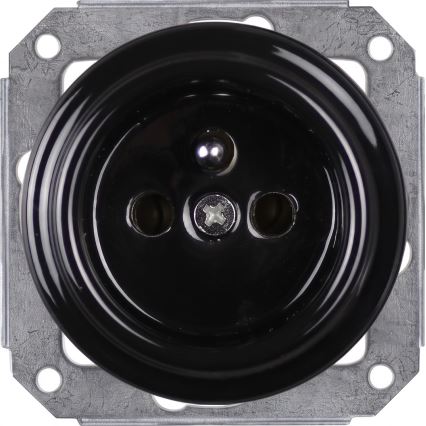 Elhard - Double ceramic retro household socket with frame 230V black