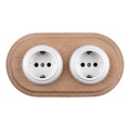 Elhard - Double ceramic retro household socket with SCHUKO frame 230V white/light wood