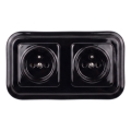 Elhard - Double ceramic retro household wall socket with frame, 230V, black