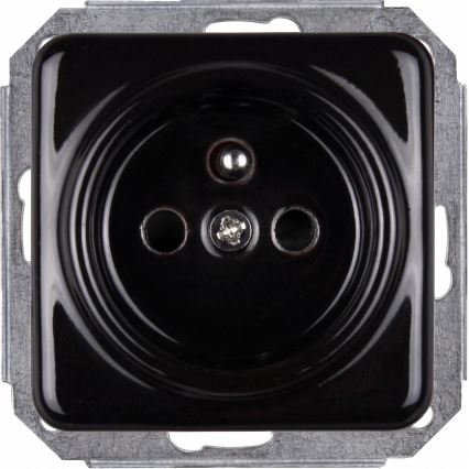 Elhard - Double ceramic retro household wall socket with frame, 230V, black