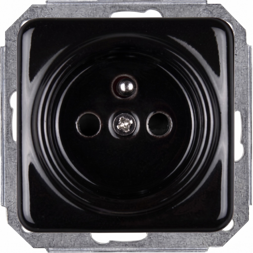 Elhard - Double ceramic retro household wall socket with frame, 230V, black