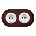 Elhard - Double ceramic retro household wall socket with frame, 230V, white/dark wood