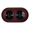 Elhard - Double ceramic retro light switch with frame č. 1 black/dark wood