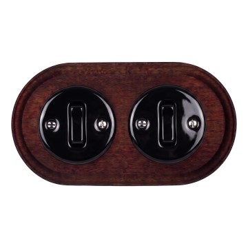 Elhard - Double ceramic retro light switch with frame č. 1 black/dark wood