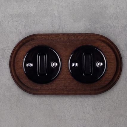 Elhard - Double ceramic retro light switch with frame č. 1 black/dark wood