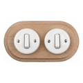Elhard - Double ceramic retro light switch with frame č. 1 white/light wood