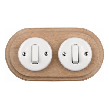 Elhard - Double ceramic retro light switch with frame č. 1 white/light wood
