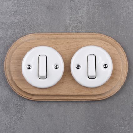 Elhard - Double ceramic retro light switch with frame č. 1 white/light wood