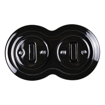 Elhard - Double ceramic retro light switch with frame No. 1 black