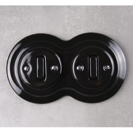 Elhard - Double ceramic retro light switch with frame No. 1 black