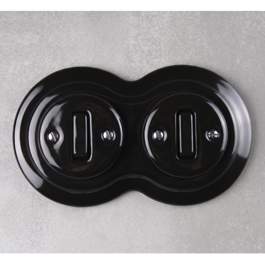 Elhard - Double ceramic retro light switch with frame No. 1 black