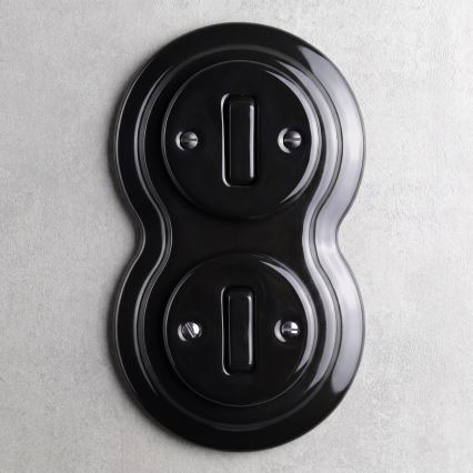 Elhard - Double ceramic retro light switch with frame No. 1 black