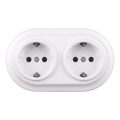 Elhard - Double ceramic retro power outlet with SCHUKO frame, 230 V, white