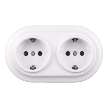 Elhard - Double ceramic retro power outlet with SCHUKO frame, 230 V, white