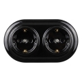 Elhard - Double ceramic retro SCHUKO socket with frame, 230V, black
