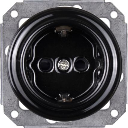 Elhard - Double ceramic retro SCHUKO socket with frame, 230V, black