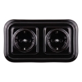 Elhard - Double Ceramic Retro SCHUKO Wall Socket with Frame, 230V, Black