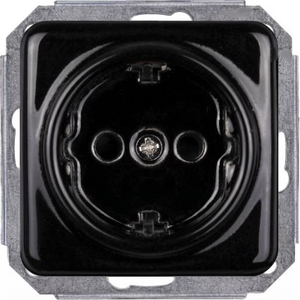 Elhard - Double Ceramic Retro SCHUKO Wall Socket with Frame, 230V, Black