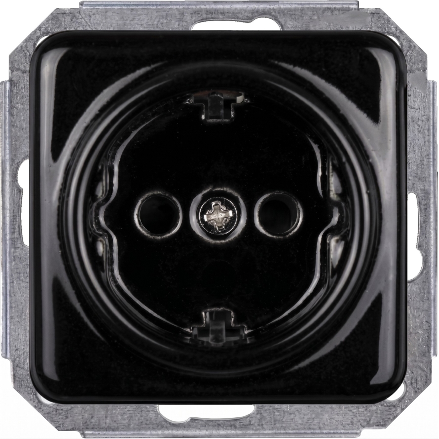 Elhard - Double Ceramic Retro SCHUKO Wall Socket with Frame, 230V, Black