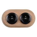 Elhard - Double ceramic retro-style residential outlet with frame, 230 V, black/light wood