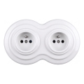 Elhard - Double ceramic retro-style wall outlet with frame, 230V, white