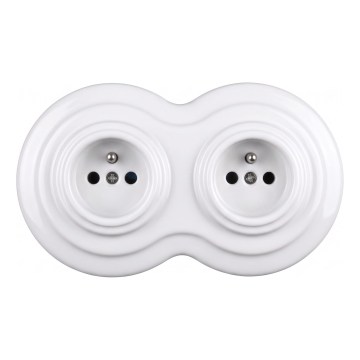 Elhard - Double ceramic retro-style wall outlet with frame, 230V, white