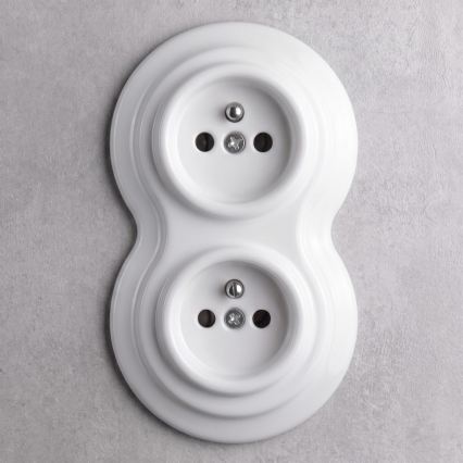 Elhard - Double ceramic retro-style wall outlet with frame, 230V, white