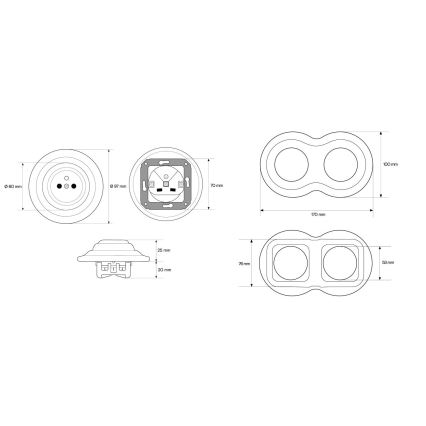 Elhard - Double ceramic retro-style wall outlet with frame, 230V, white