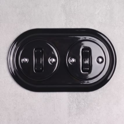 Elhard - Double ceramic retro switch with frame č. 1 black