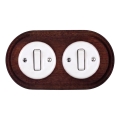 Elhard - Double ceramic retro switch with frame č. 1 white/dark wood