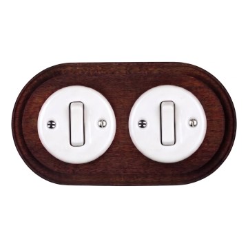 Elhard - Double ceramic retro switch with frame č. 1 white/dark wood