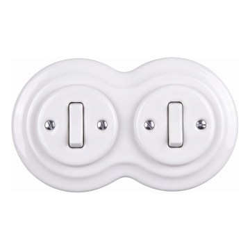 Elhard - Double ceramic retro switch with frame č. 1, white
