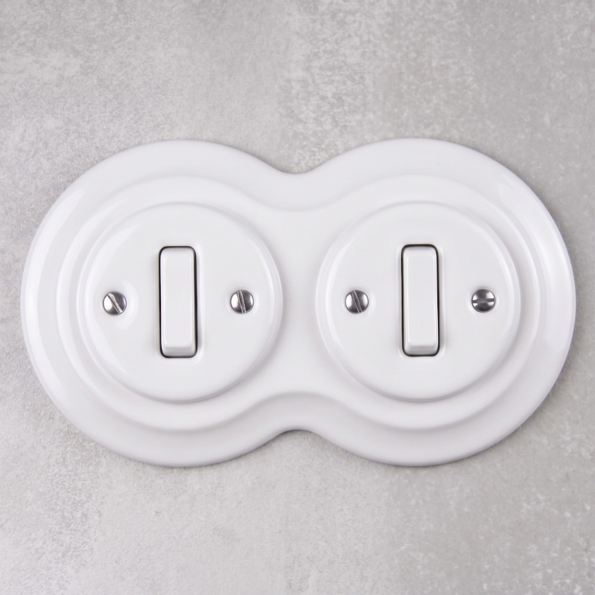 Elhard - Double ceramic retro switch with frame č. 1, white