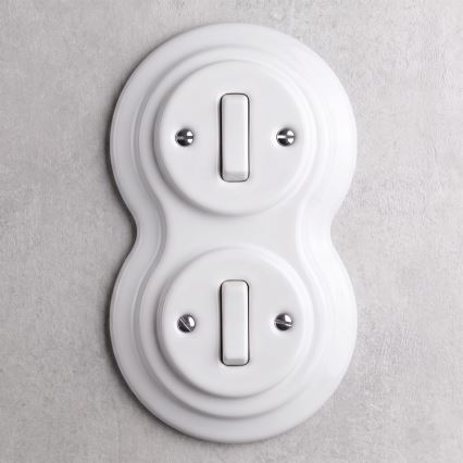 Elhard - Double ceramic retro switch with frame č. 1, white
