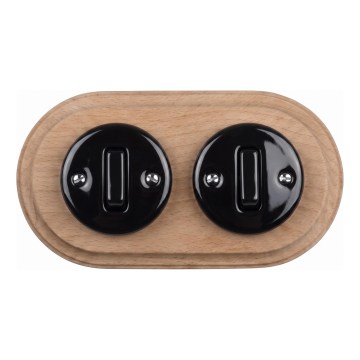 Elhard - Double ceramic retro switch with frame No. 1 black/light wood