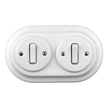Elhard - Double ceramic retro switch with frame No. 1, white