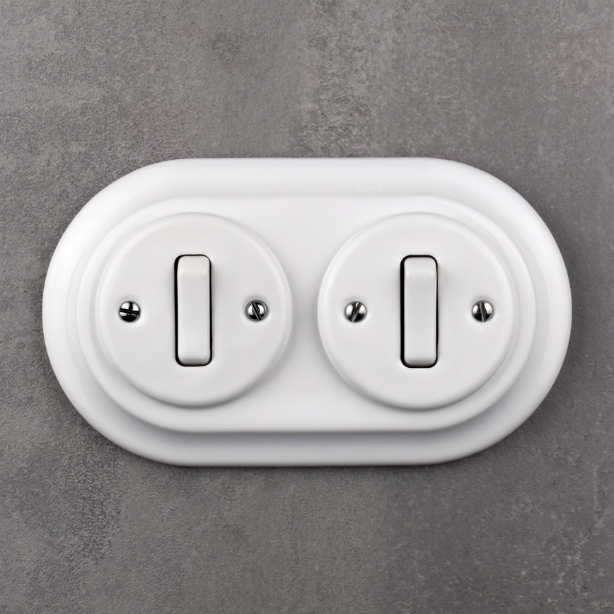 Elhard - Double ceramic retro switch with frame No. 1, white