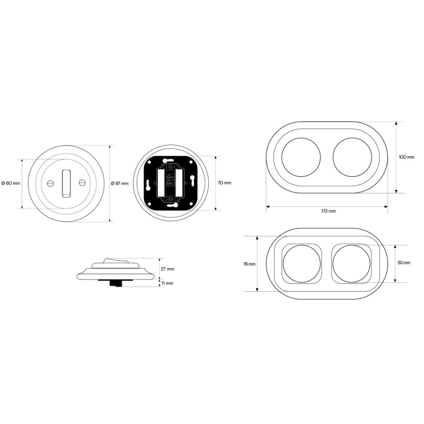 Elhard - Double ceramic retro switch with frame No. 1, white