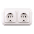 Elhard - Double Ceramic Retro Wall Socket (SCHUKO) with Frame, 230V, White