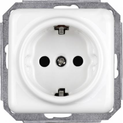 Elhard - Double Ceramic Retro Wall Socket (SCHUKO) with Frame, 230V, White