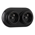 Elhard - Double Ceramic Retro Wall Socket with Frame, 230V, Black