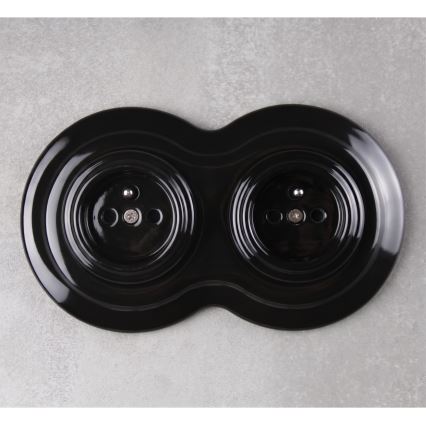 Elhard - Double ceramic retro wall socket with frame 230V black
