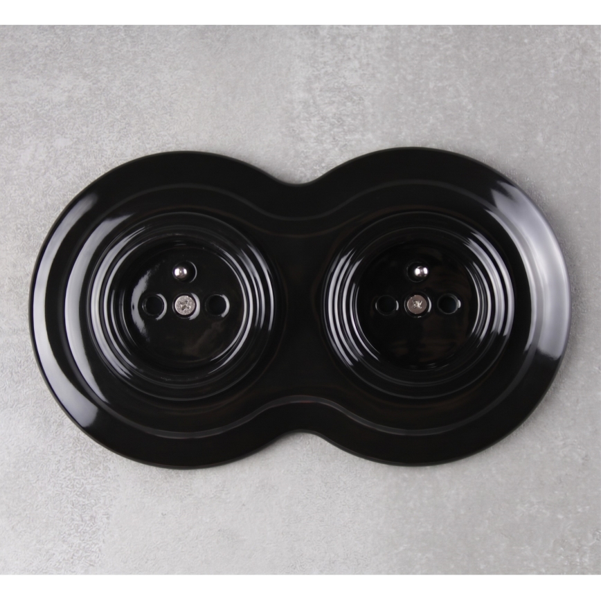 Elhard - Double ceramic retro wall socket with frame 230V black